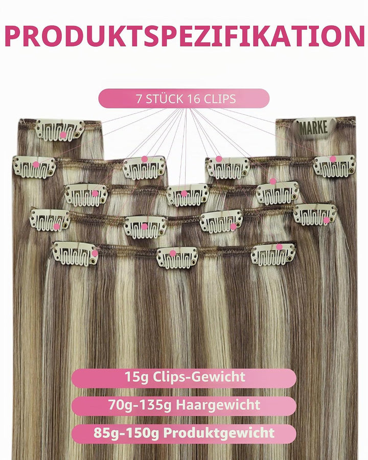 YoungSee Clip in Extensions Echthaar Hellbraun Clip in Extensions Braun Blond Echthaar Extensions Cl