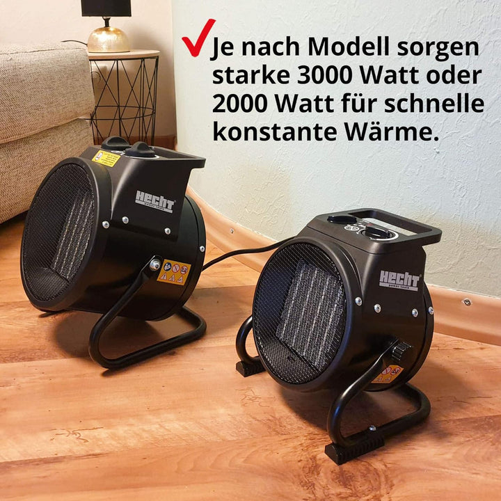HECHT Keramik Heizstrahler (NEU) – Tragbare Heizer mit 2000W oder 3000 Watt – Thermostat – Überhitzu