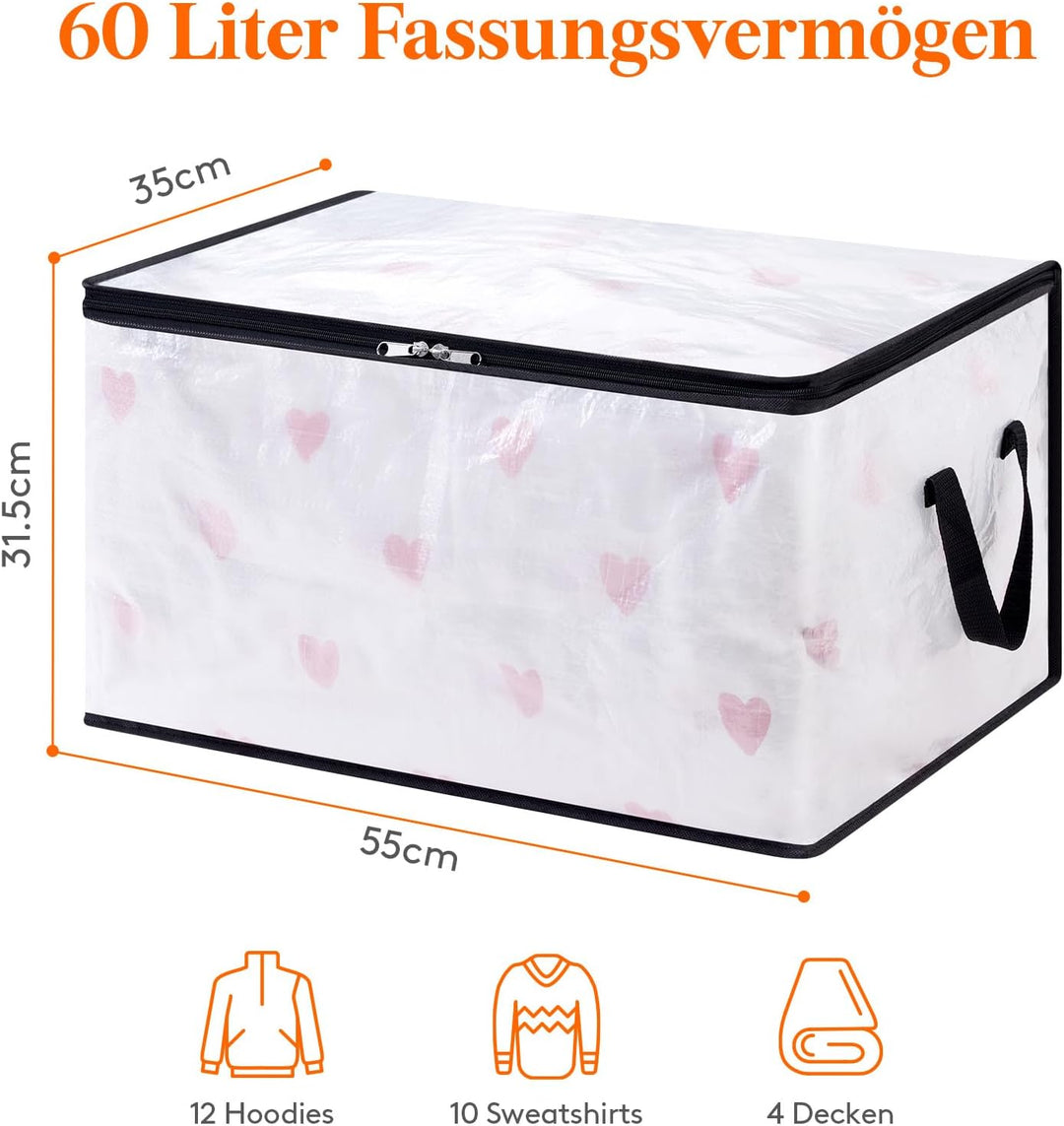 Lifewit 2 Stück Transparente Plastik Aufbewahrungstasche, 60L Kleideraufbewahrung Kleiderschrank Auf