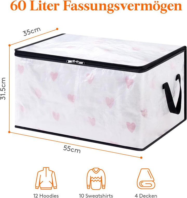 Lifewit 2 Stück Transparente Plastik Aufbewahrungstasche, 60L Kleideraufbewahrung Kleiderschrank Auf