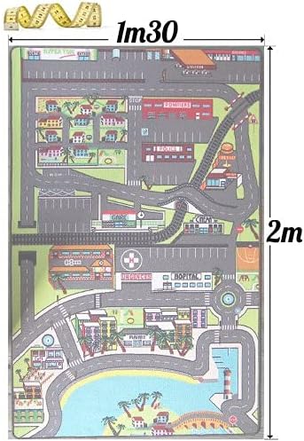 Autoteppich für Kinder in der Stadt - 130 x 200 cm | Strassenspielmatte | Circuit-Fussmatte für Kind