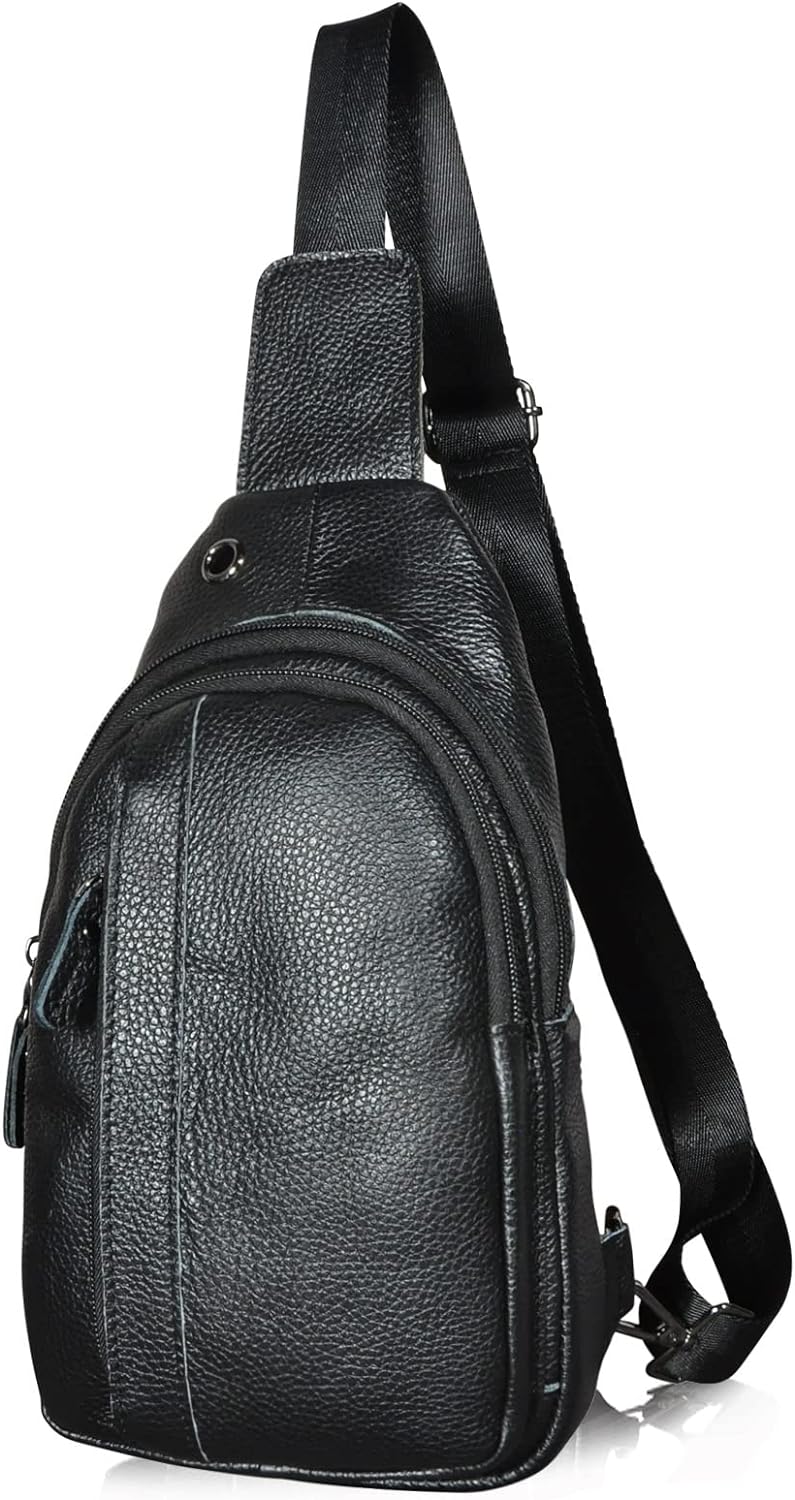 Le’aokuu Herren Echtes Leder Hüfttasche Brusttasche Bauchtsche Crossbody Bag Sling Bag Schultertsche