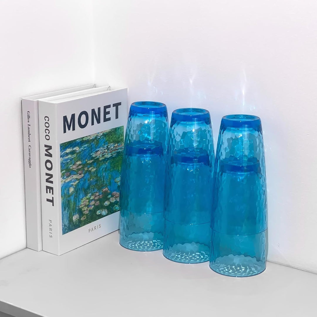 Grosse Acrylgläser, 740 ml, Kunststoffbecher, Set mit 6 transparenten Farben, gehämmerter Stil, BPA-