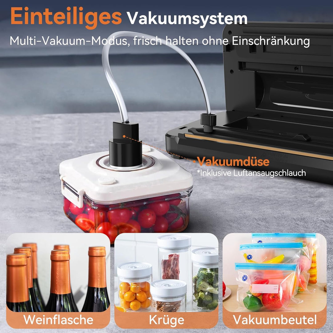 Vakuumiergerät, 8-in-1 Vakuumierer 80 KPA Lebensmittel Trocken-/Feuchtmodus mit eingebautem Cutter u