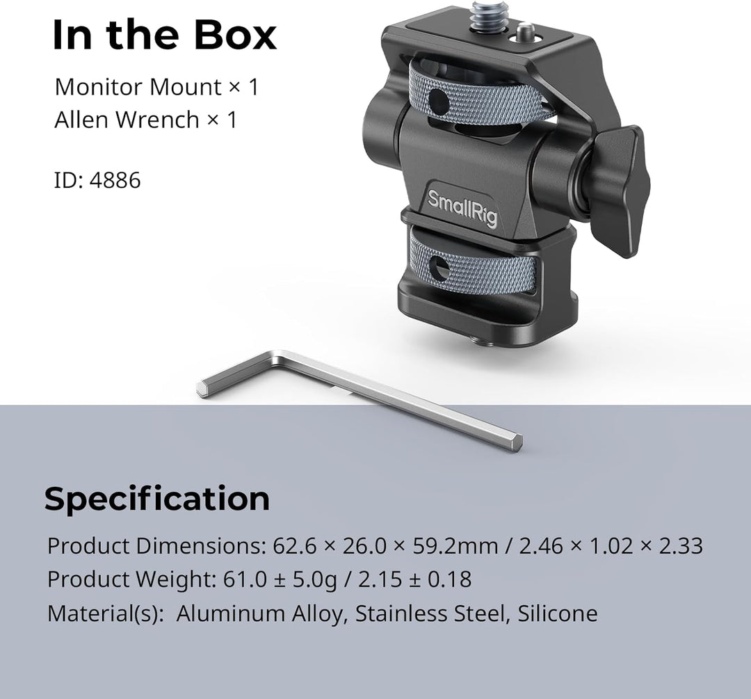 SMALLRIG verstellbare Kameramonitorhalterung, 360° schwenkbar und 180° neigbar, mit 1/4"-20 Schraube