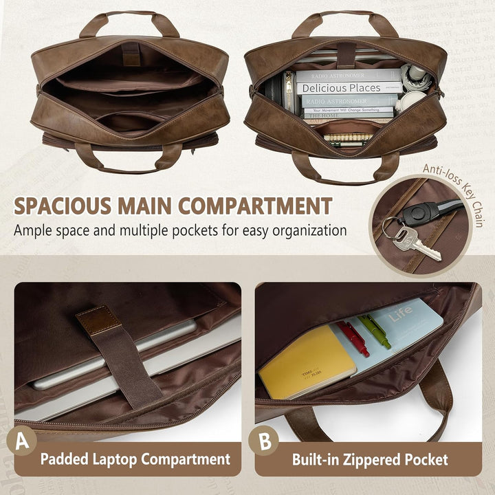 RAINSMORE Aktentasche Herren Vintage, Leder Arbeitstasche, 16 Zoll Laptoptasche Wasserdicht, Busines
