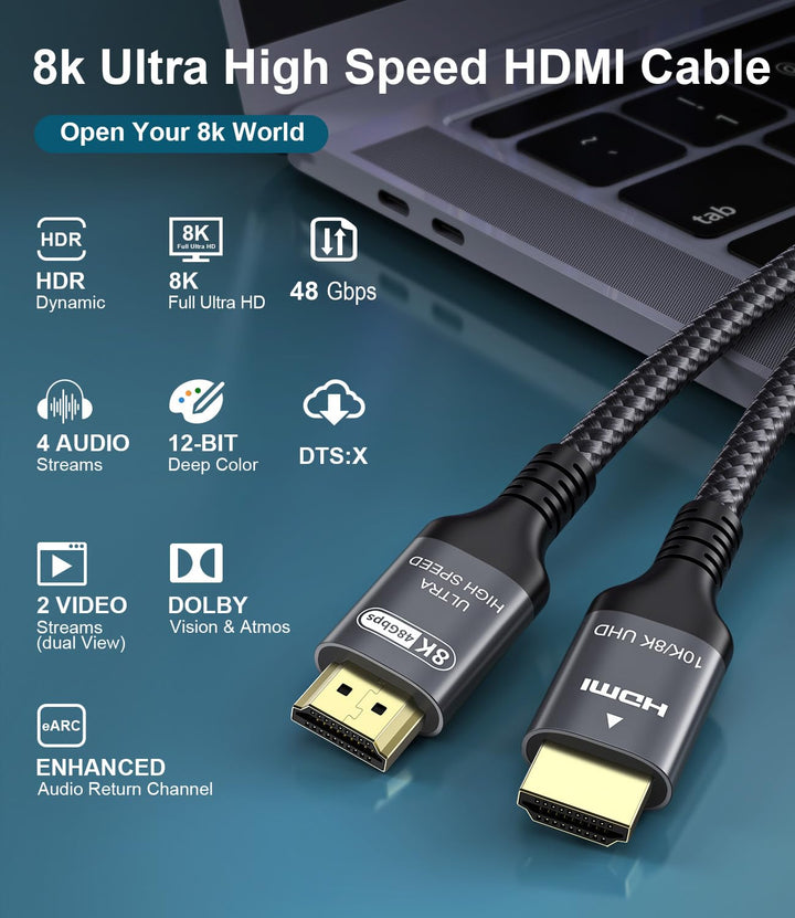 Zertifiziertes HDMI 2.1 Kabel 8K 5m, 48Gbps Ultra High Speed HDMI-Kabel 4K 120Hz/144Hz 8k 60Hz 4:4:4