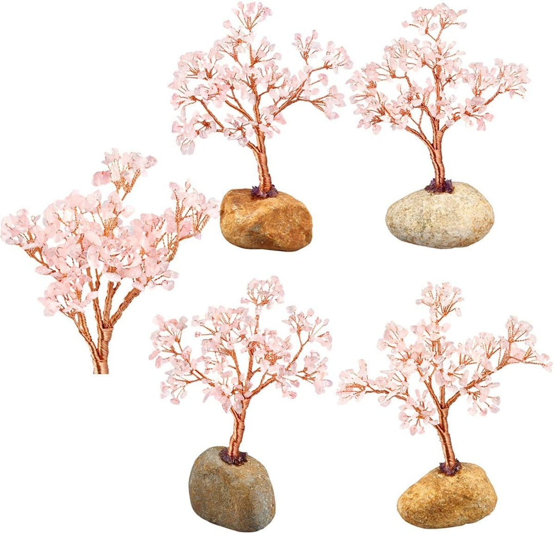 KYEYGWO Geld-Baum eingewickelt auf Steinbasis-Bonsaiskulptur-Figur für gutes Glück Rosenquarz 15CM-2