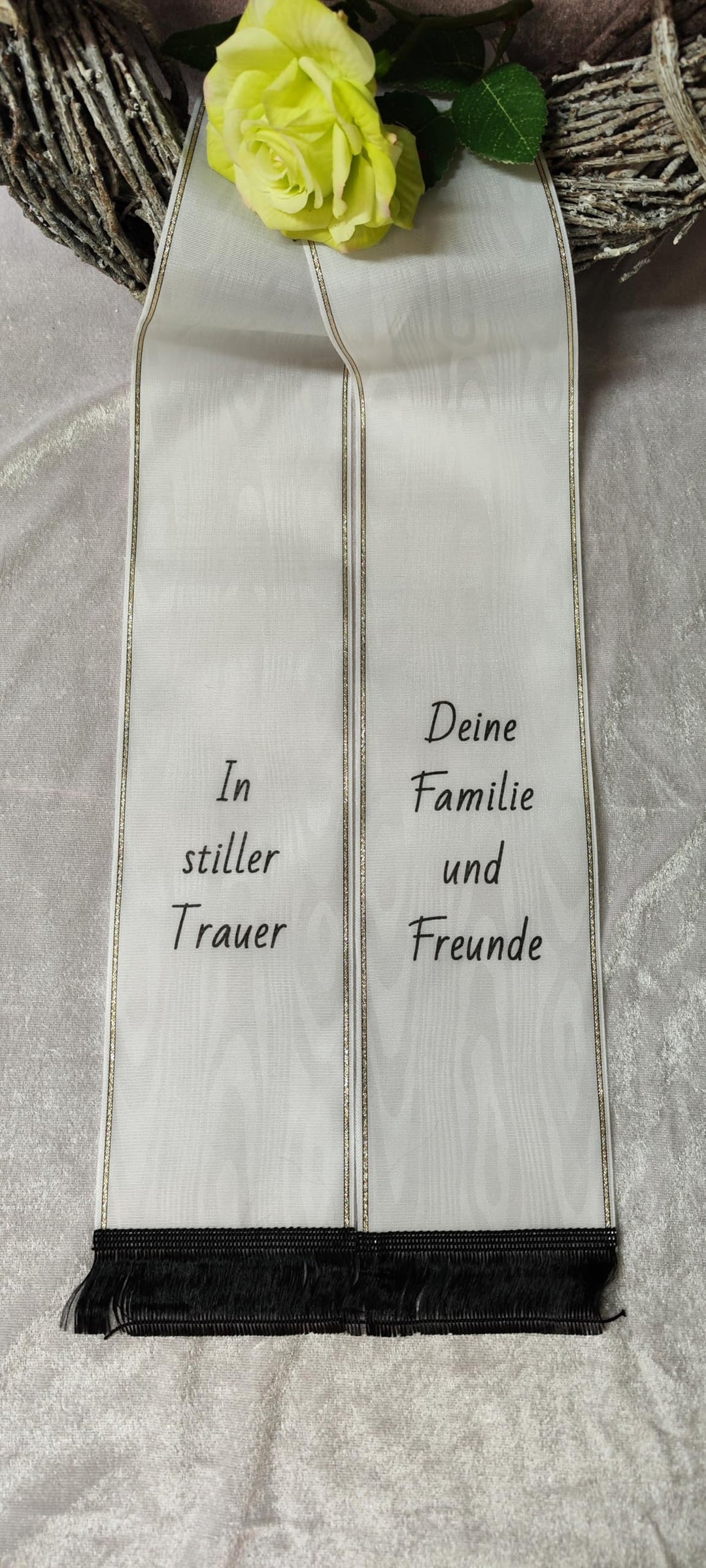 Grabschleife, Trauerschleife, Kranzschleife Gesteckschleife 15 cm breit (weiss), Weiss