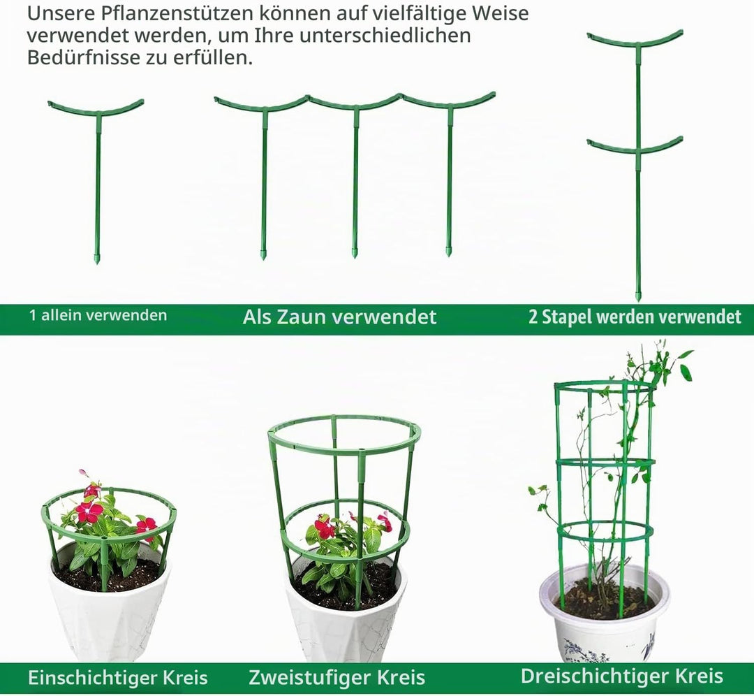 12 x Pflanzenstütze, halbrund, Pflanzenstützring, Gartenblumenstütze, Pflanzenstützpfähle für Tomate