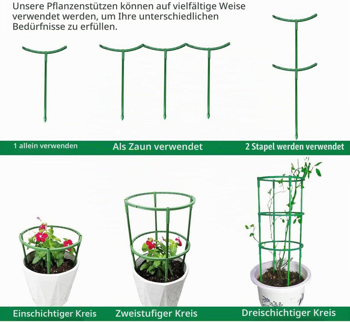 12 x Pflanzenstütze, halbrund, Pflanzenstützring, Gartenblumenstütze, Pflanzenstützpfähle für Tomate