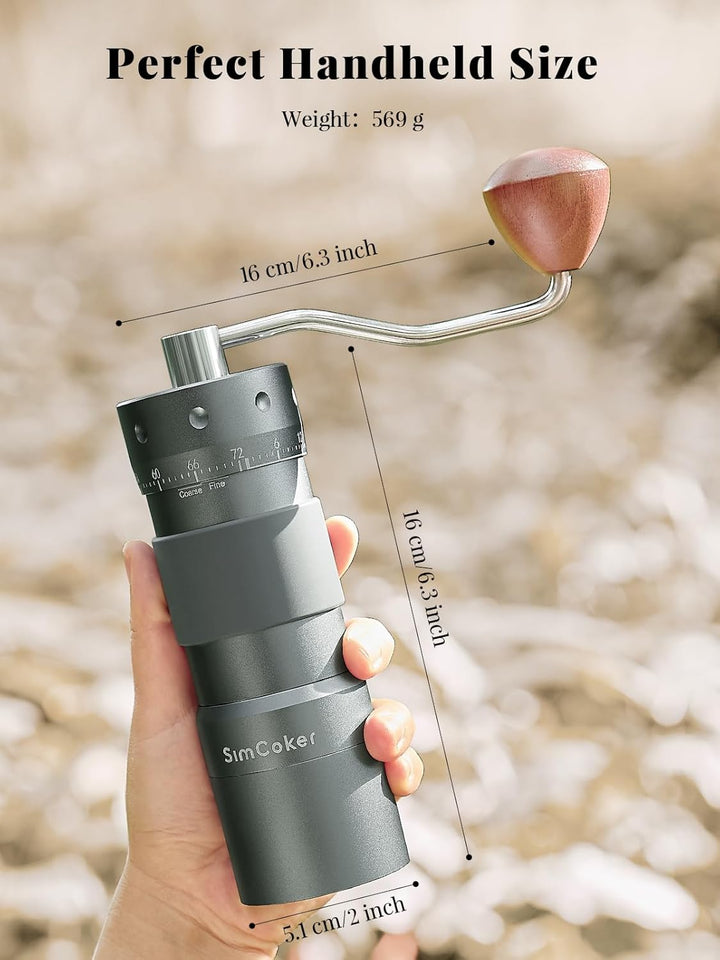 Manuelle Kaffeemühle, 25 g Fassungsvermögen, Espressomühle mit CNC-gefrästem Edelstahl-Kegelmahlwerk