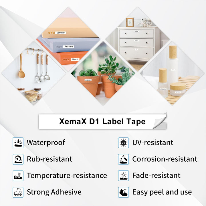 10x XemaX Schriftbänder Kompatibel für Dymo Etikettenband 12mm x 7m D1 45013 A45013 S0720530 für Dym