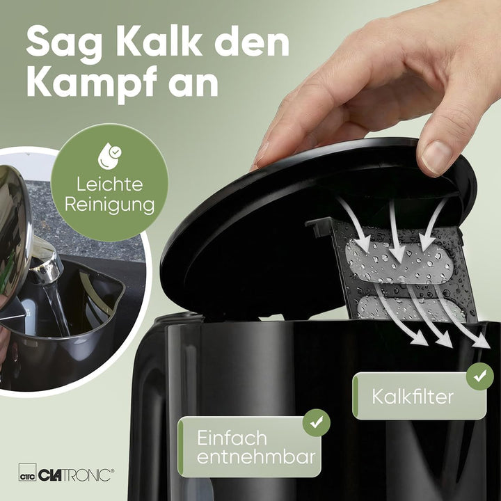 Clatronic® Wasserkocher 1L | 900W | BPA frei | Einhandbedienung | Wasserstandsanzeige | Kettle | Übe