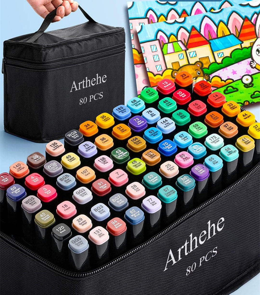 168 Farben Graffiti Stifte + 2 Nr. 0 Farbmischstifte, ARTHEHE Twin Tip Marker Stifte Set für Manga D