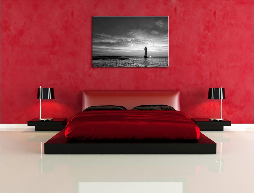 Pixxprint Leuchtturm im Sonnenuntergang als Leinwandbild/Grösse: 100x70 cm/Wandbild/Kunstdruck/ferti