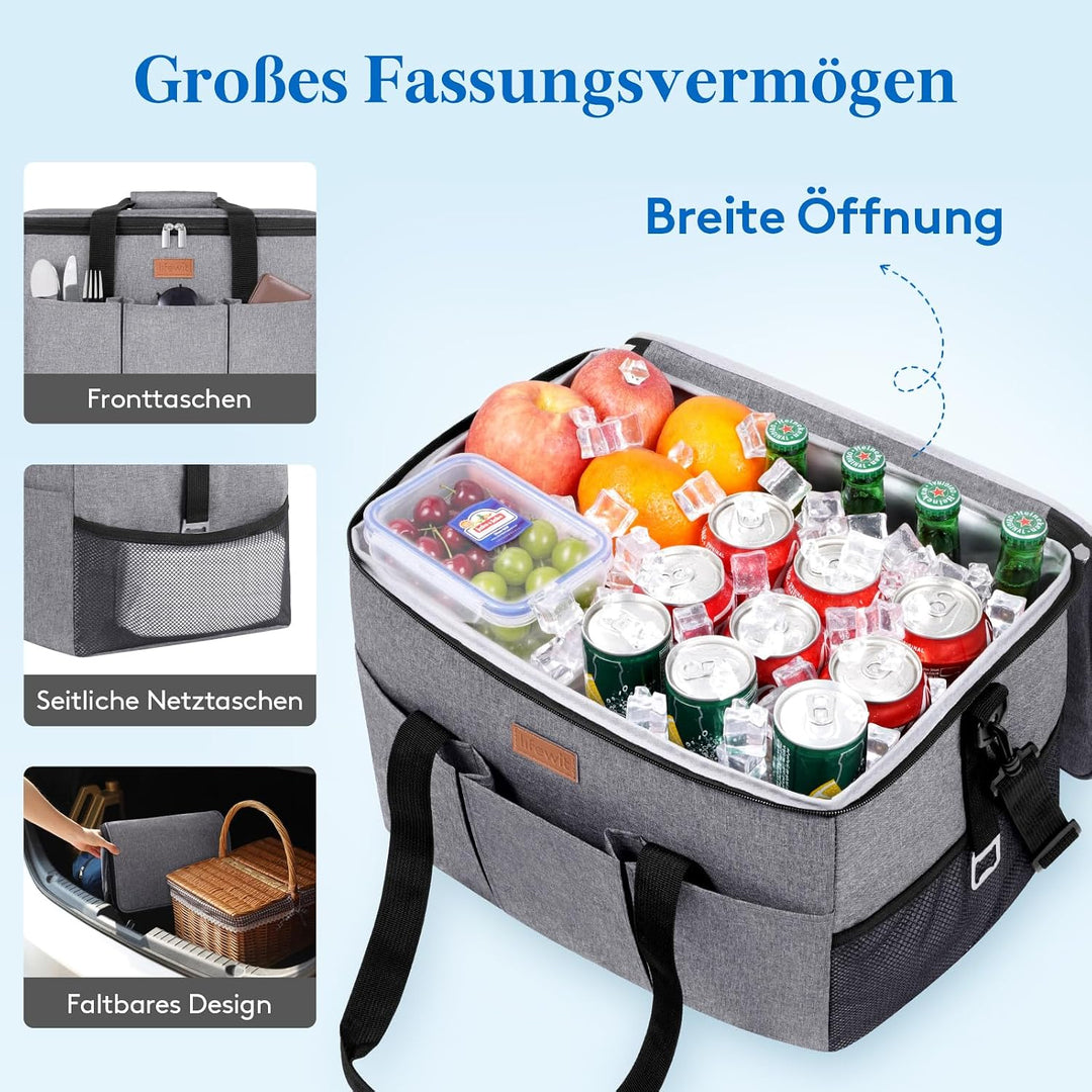 Lifewit Kühltasche 30L, Kühlung Thermoisoliert Tragbar Faltbar Wasserdicht, Gross Picknicktasche für