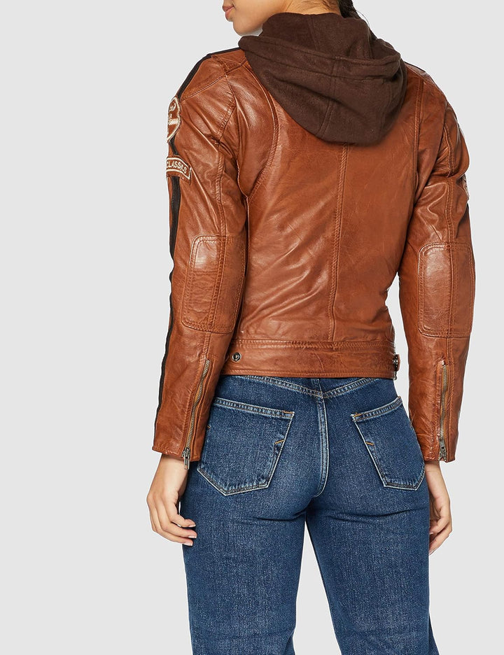 URBAN 5884 Motorradjacke Damen Mit Protektoren, Damenjacke aus Lammleder, Protektoren für Rücken, Sc