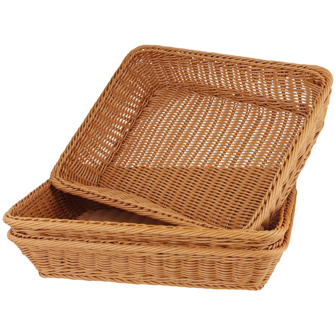 KEILEOHO 3 Stück 40 x 30 x 8cm Brotkorb Rechteckig, Brotkörbchen Plastik, Kunstoff Servierkorb Ratta
