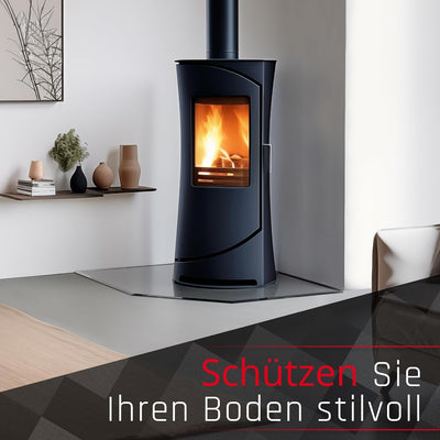 BIJON Glasplatte Fünfeck für Kaminofen mit Dichtlippe, Glasbodenplatte - Funkenschutzplatte Glas mit