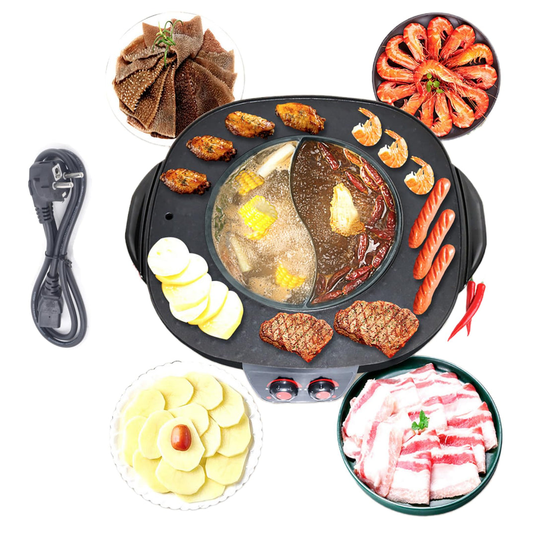 2100W Hot Pot und BBQ Grill Elektrisch Hotpot Topf Elektrischer Kochtopf mit Antihaftbeschichtung, 2
