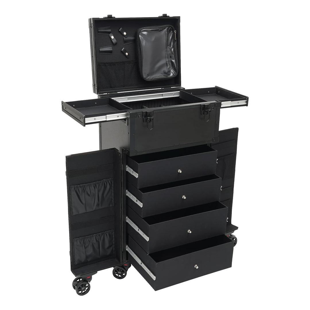 Kosmetikkoffer Trolley Schminkkoffer mit Rollen Aluminium Gross Beauty Make Up Koffer mit 4 Schublad