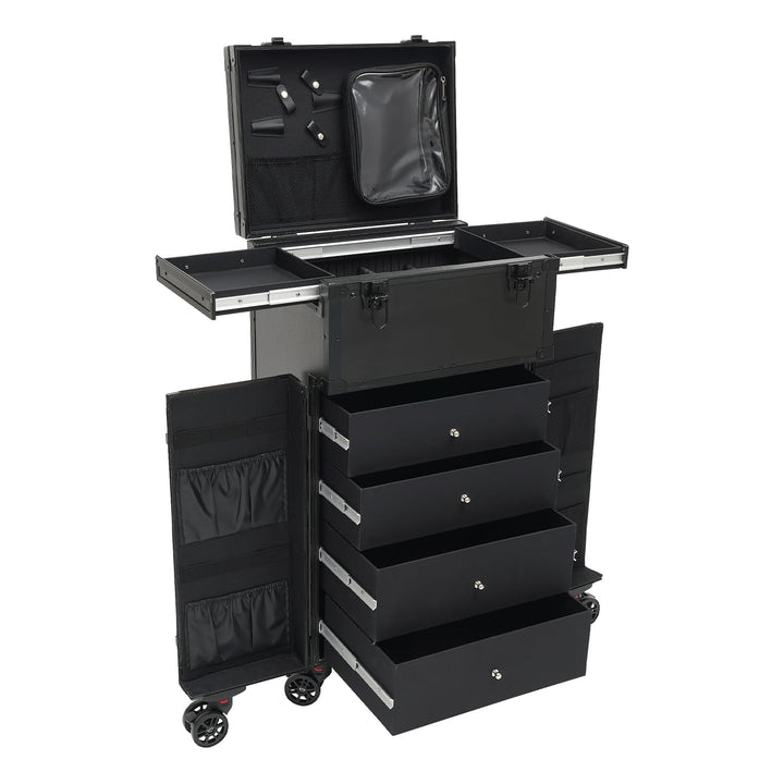 Kosmetikkoffer Trolley Schminkkoffer mit Rollen Aluminium Gross Beauty Make Up Koffer mit 4 Schublad