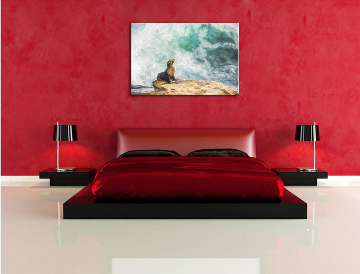 Pixxprint süsse Robbe sonnt Sich Kunst Pinsel Effekt, Format: 100x70 auf Leinwand, 100x70