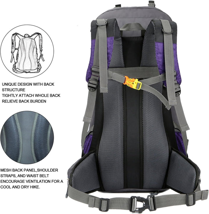 Bseash 60L Wasserdichter leichter Wanderrucksack mit Regenschutz, Outdoor Sport Tagesrucksack Multif
