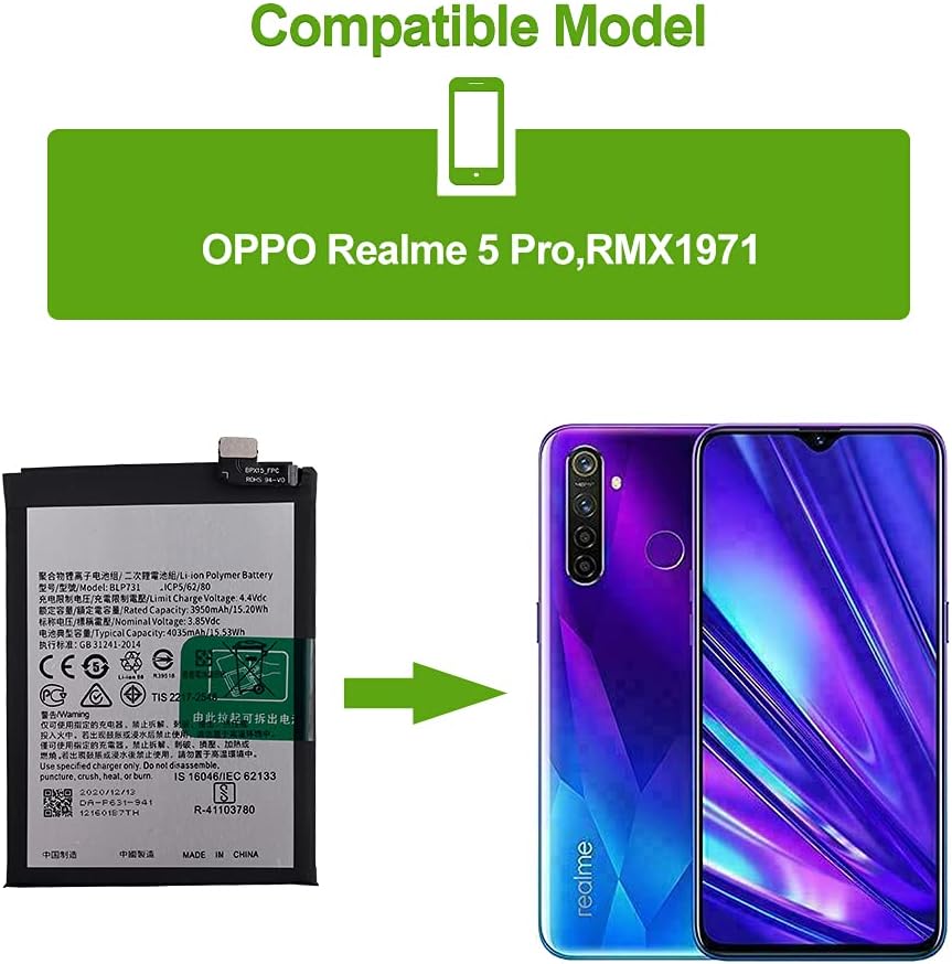 SwarKing Ersatz Akku BLP731 Kompatibel mit Oppo Realme 5 Pro RMX1971 with Toolkit