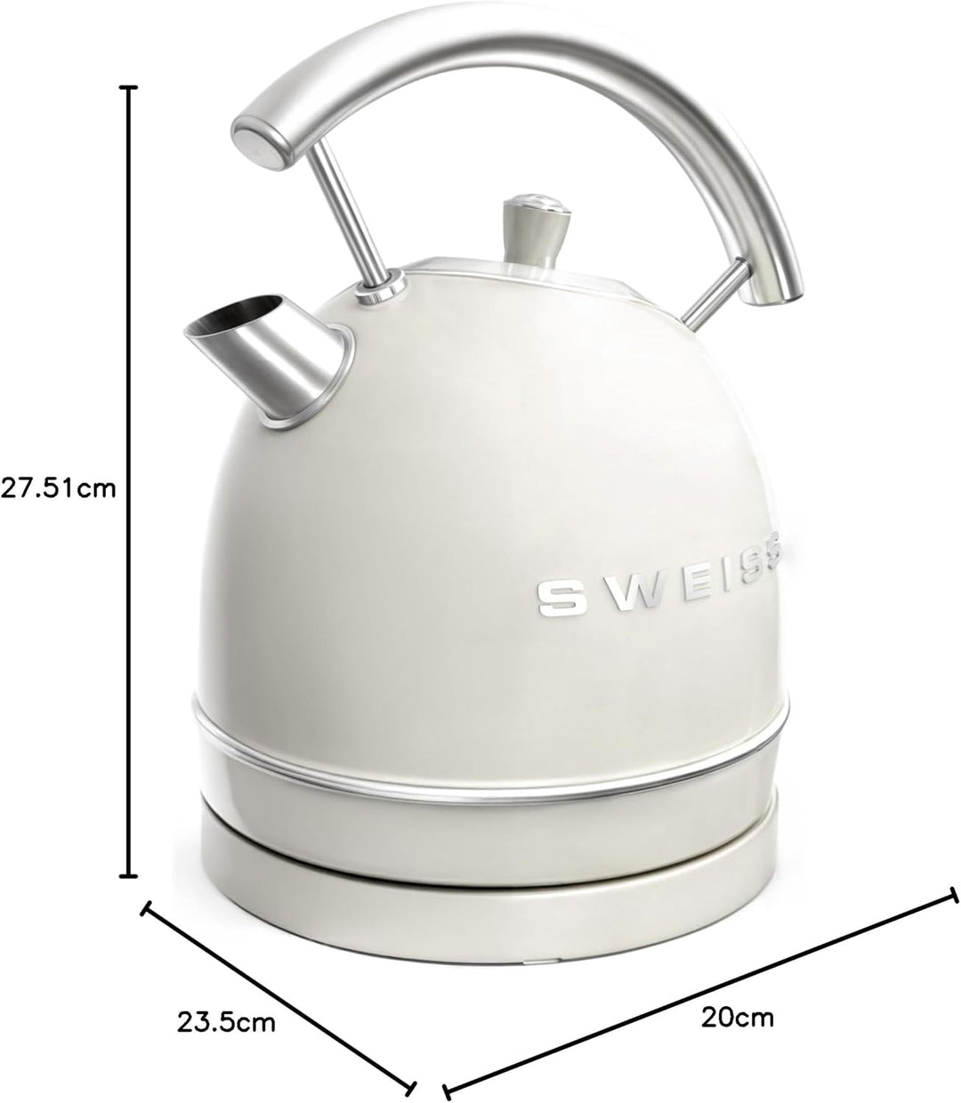 SWEISS Vintage Wasserkocher KTL8 1,8L, Praktische kompakte Edelstahl 2200W, Schnelles Kochen, Sichtb