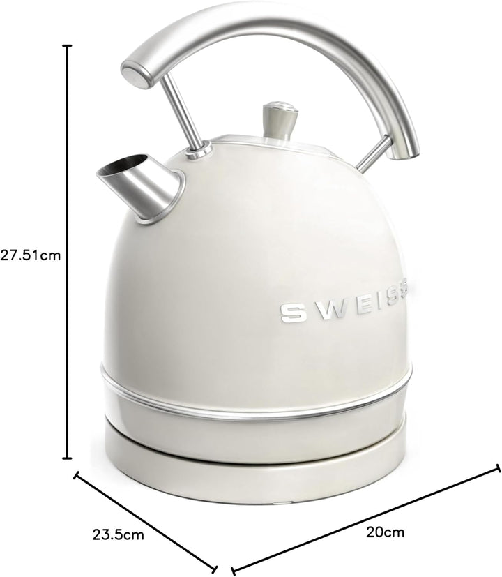 SWEISS Vintage Wasserkocher KTL8 1,8L, Praktische kompakte Edelstahl 2200W, Schnelles Kochen, Sichtb