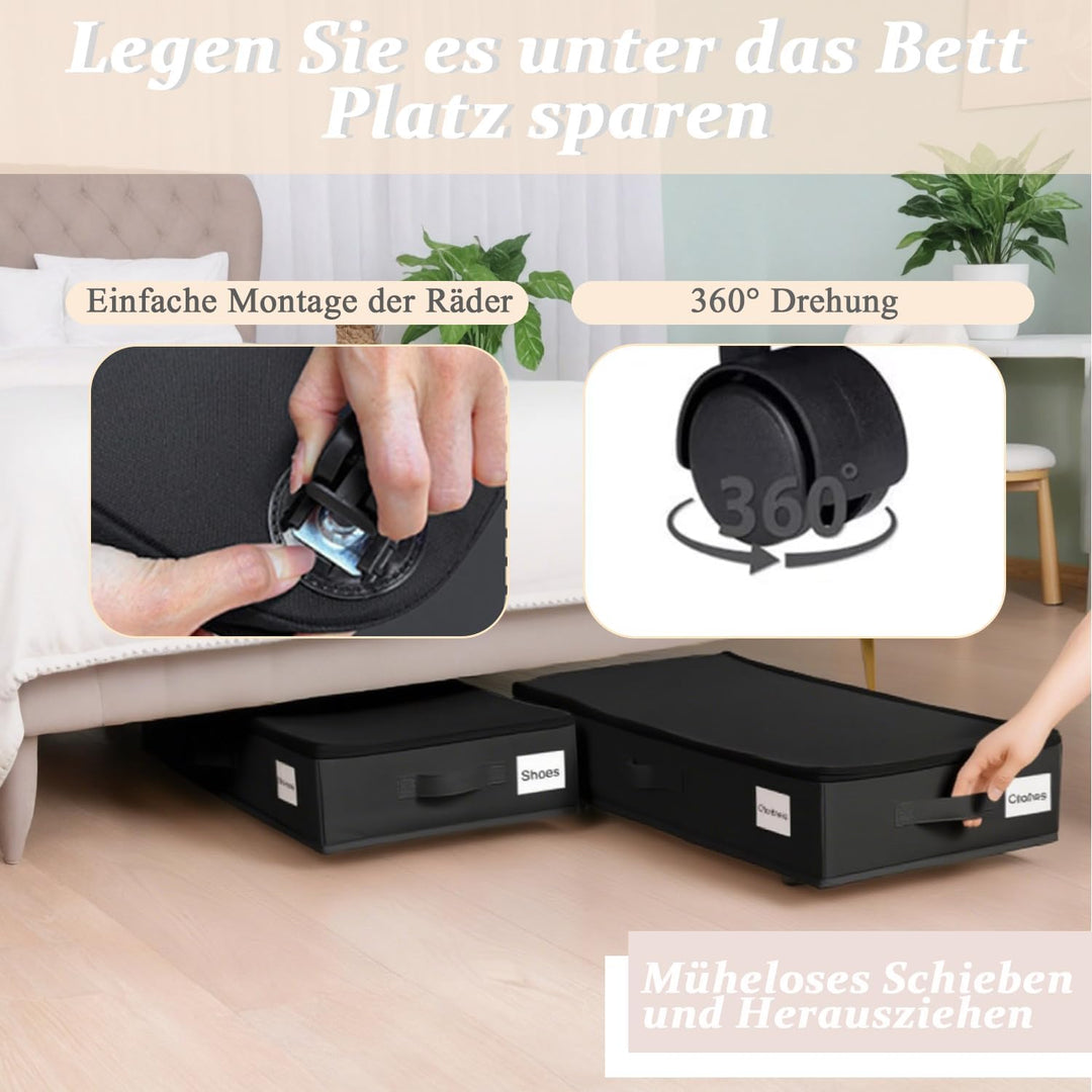 2 Stück Unterbett Aufbewahrungsbox, 50L Faltbare Unterbett Aufbewahrung mit Deckel, Unterbettkommode