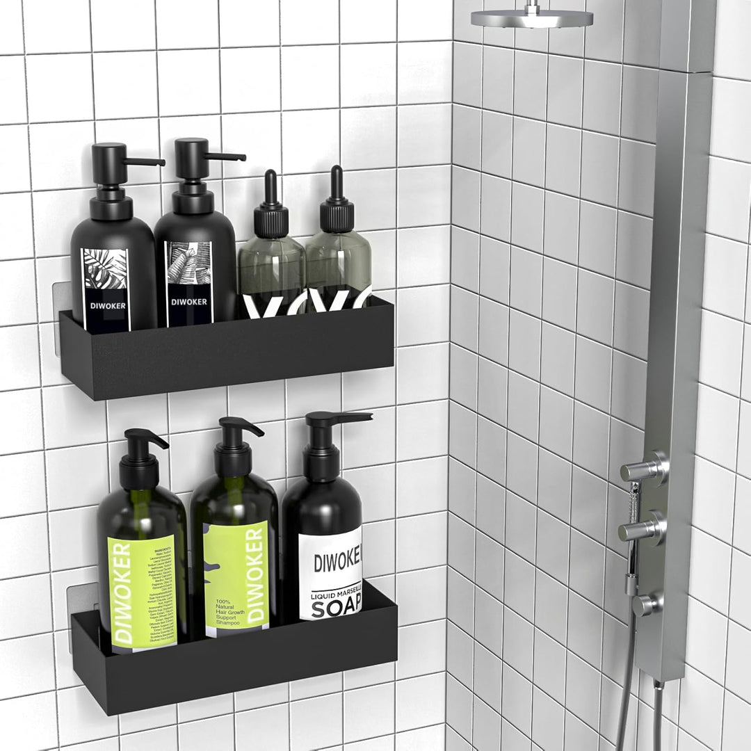 Duschablage Ohne Bohren - Duschregal Badezimmer Organizer Shampoo Halterung für Dusche Schwarz, 2 St