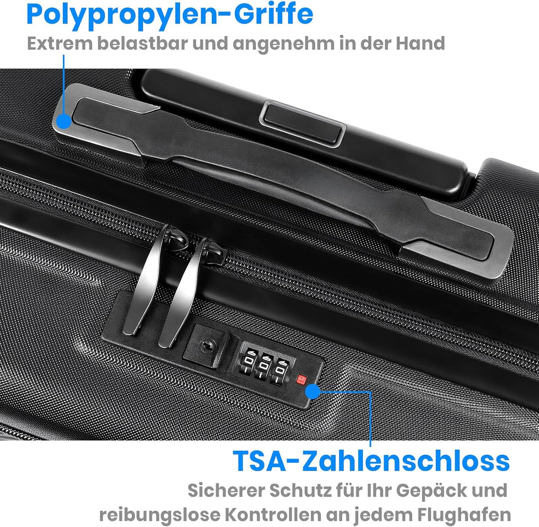 Handgepäck Koffer, Trolley Reisekoffer mit Verstellbarem Teleskopgriff, ABS-Hartschalenkoffer mit TS
