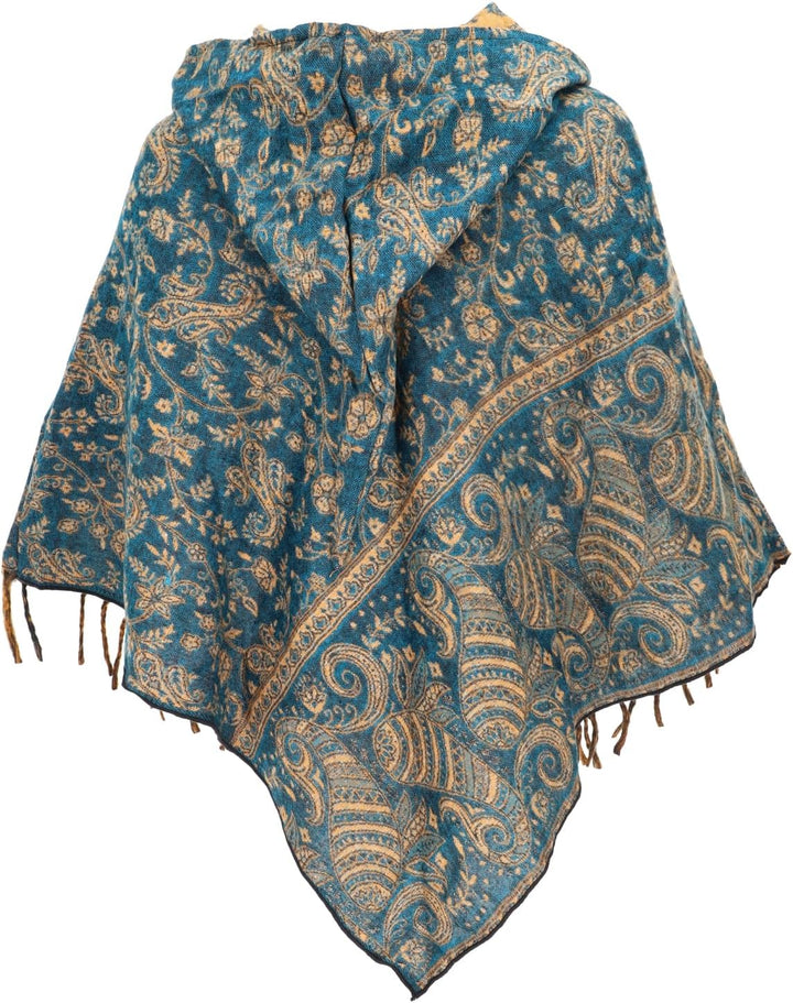 GURU SHOP Ethno, Hippie Poncho mit Langer Zipfelkapuze, Damen Petrol, Petrol