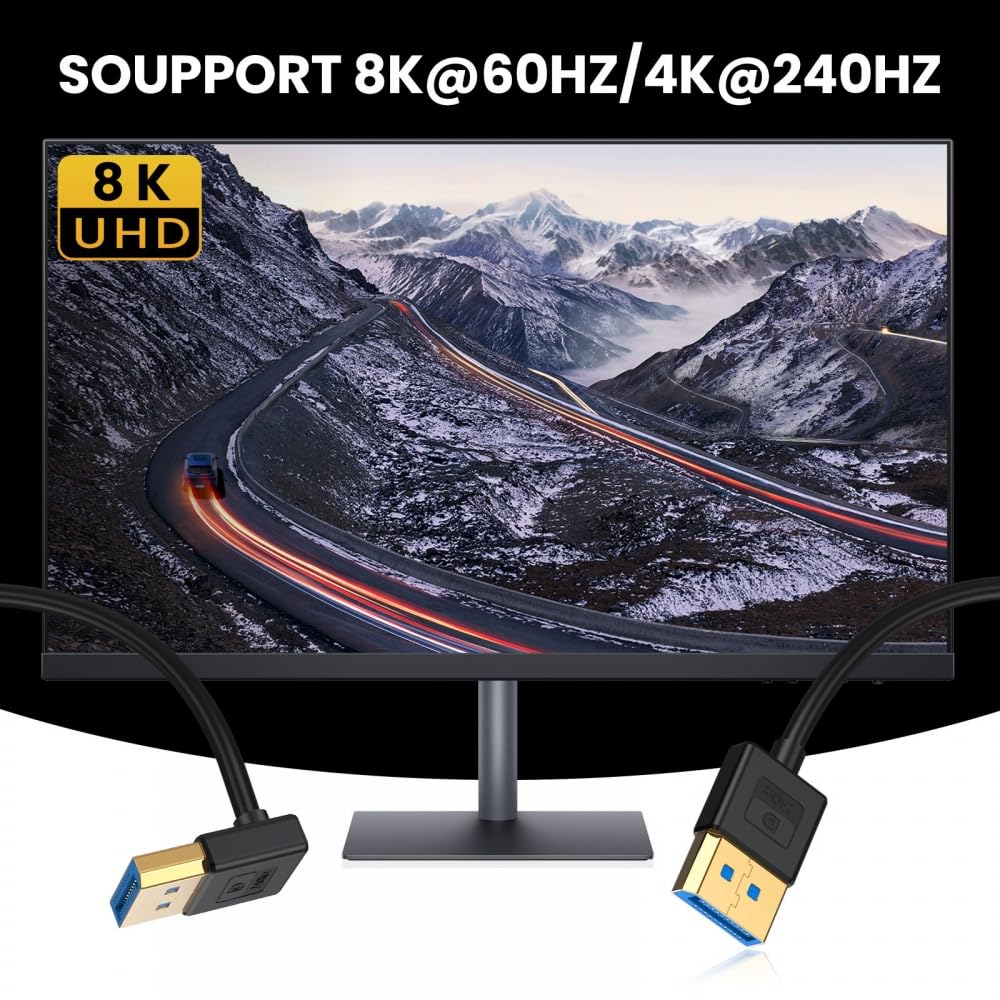 CY Cable Ultrafein nach oben abgewinkeltes DisplayPort 1.4 DP-zu-DP-Kabel 8K 60 Hz Kabel Ultra-HD UH