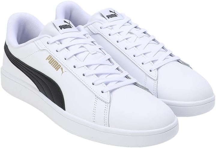 PUMA Unisex Kinder Smash 3.0 L Sneaker 36 EU White Black Gold, 36 EU White Black Gold