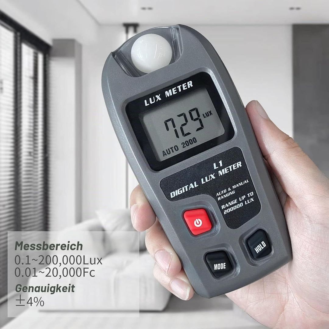 Digitales Beleuchtungsstärkemessgerät, Handlichtmessgerät, Reichweite Bis zu 200.000 Lux, Luxmeter m