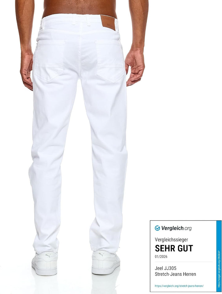 JEEL Herren-Jeans - Regular-Fit Straight-Cut - Stretch - Jeans-Hose Basic Washed 29W / 34L 08-weiss,