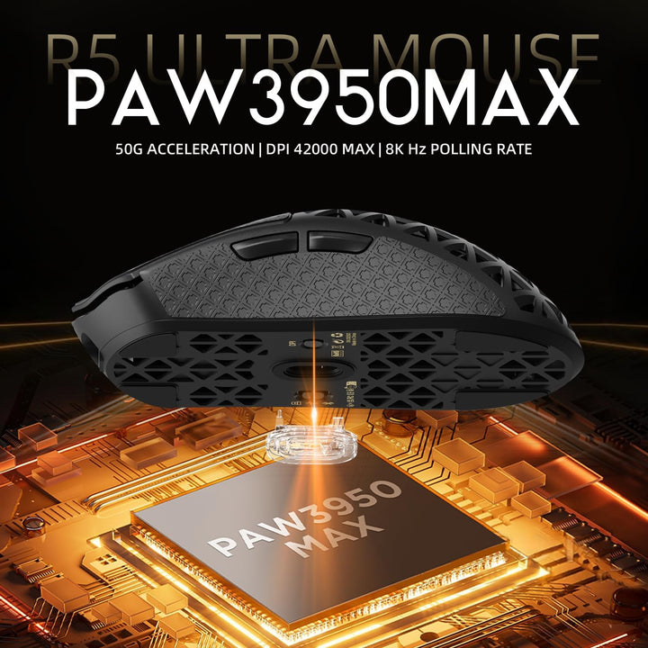 ATTACK SHARK R5 Ultra Carbonfaser Gaming-Maus, 39g Superlight, 8000Hz Kabellose Mouse, 42000 DPI, PA