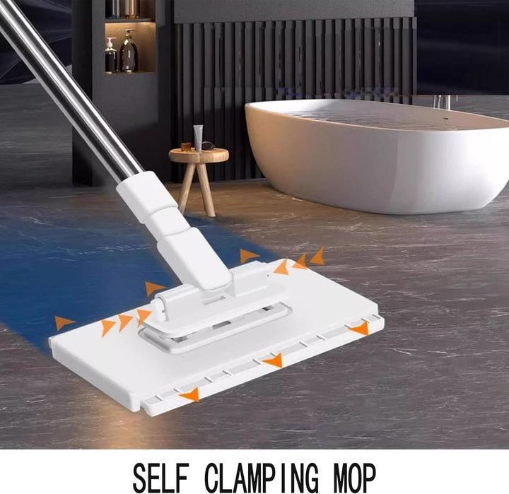 Wischmopp mit Druck-Klemm-System, Ohne Händewaschen, EIN Knopf zum Wechseln, Automatisches Klemmtuch