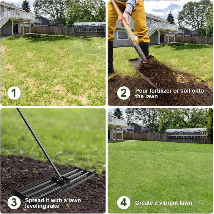 Garten Rasen-Nivellierungsrechen Edelstahl 75x25 cm mit Stiel – Robuster Nivellierrechen für Rasen,