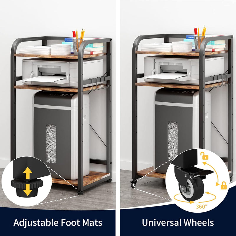 DAWNYIELD 3-stöckiger Druckerständer mit Rädern Fax-Aktenvernichter Computerablage Regal Höhenverste