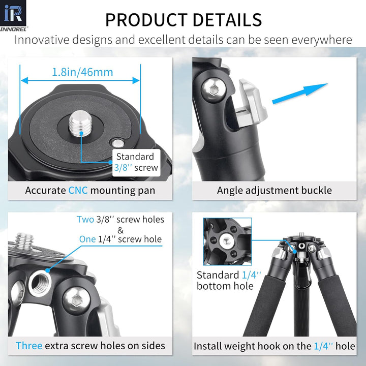 Kohlefaser-Stativ-INNOREL CT75C Professionelles Reisestativ für DSLR-Kamera Schwerlastständer 28mm R