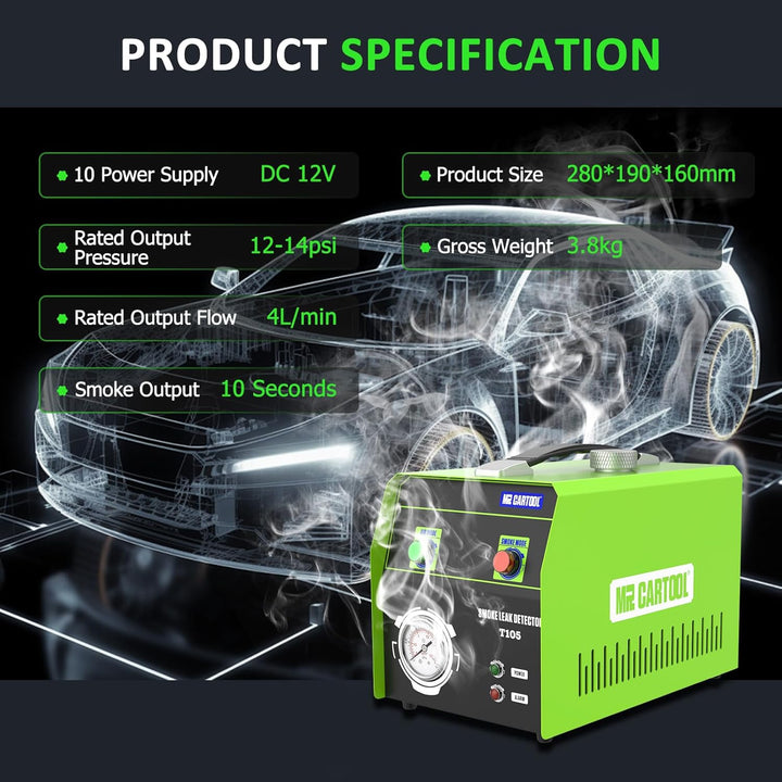 MR CARTOOL T105 Nebelmaschine KFZ Rauchmaschine Lecksuchgerät, EVAP Kraftstofflecks Detektor 12V Rau