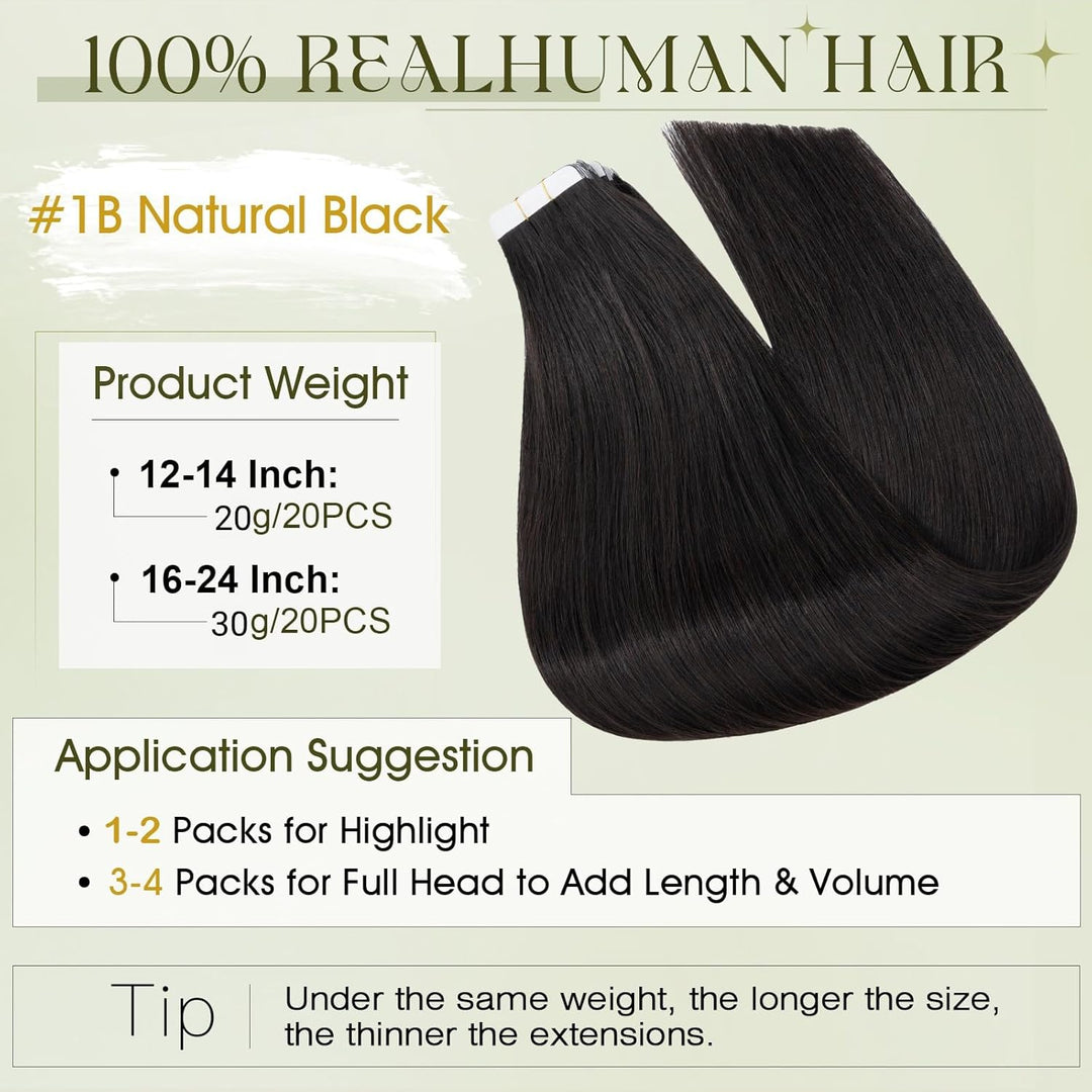 Benehair Tape in Extensions Echthaar, 20Pcs 20g Invisible Tape Extensions Echt Haar, Haarverlängerun