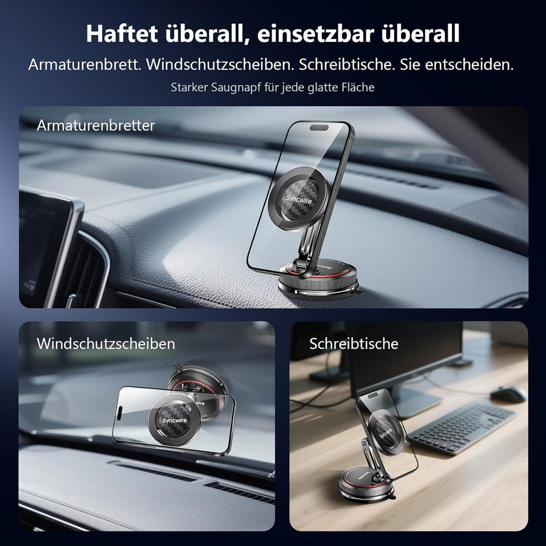 SYNCWIRE Magnetische Auto Handyhalterung für MagSafe [2-Achsen Design], Nano Klebegel + Saugnapf für