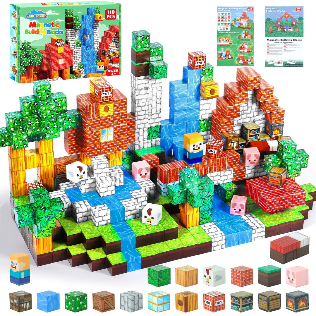 Magnetische Bausteine, 110 Teile Magnetbausteine Magnetspielzeug Magneten Kinder, Magnetische Bauwel