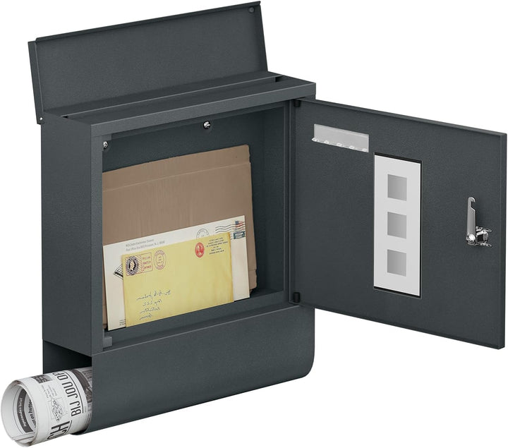 WOLTU Briefkasten Postkasten mit Zeitungsfach Sichtfenstern Namensschild, Wandbriefkasten abschliess